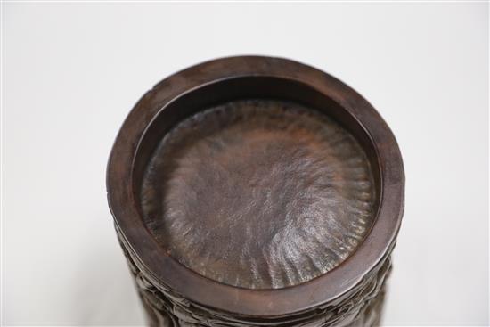 A Chinese bamboo eighteen luohan brush pot, late Qing dynasty, H.14cm